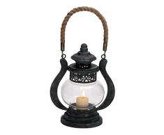 Deco 79 93996 Metall Glas Jute Laterne, 20,3 cm W/22,9 cm H