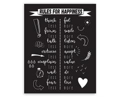 Motivationsposter Home Rules – inspirierendes Wandposter – Minimalistische Wanddekoration – Home Print Self Life Happiness Motivation – lustige Zitate Print 8 x 10 Inch Rules for Happiness 8x10