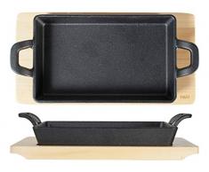 H&H 729942 Stielkasserolle Gusseisen, 2 Griffe, Basis Holz, 12,5 x 20 cm