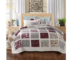 Dada Betten Festive Merlot Burgund Bohemian wendbar Baumwolle Real Patchwork gesteppt Überwurf Tagesdecke Set - Leuchtendes Blumenmuster Paisley & gestreift Rückseite Colorful weiß Print, baumwolle, multi, Volle Größe