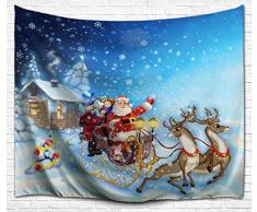 Weihnachtsschmuck Wandteppich für von IMEI, 3D Santa Claus Print Stoff Urlaub ART Wand Aufhängern für Wohnzimmer Büro und Schlafzimmer Wohnheim, Santa Claus Reindeer With Present, 90 X 60 Inch