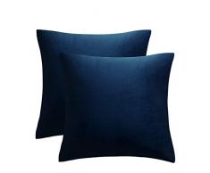 JUSPURBET Dekorative Kissenbezüge aus SAMT, für Couch/Bett, Sofa, weiche Farbe, 45,7 x 45,7 cm, Marineblau 24x24, Set of 2 Marineblau