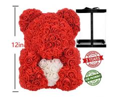 AZXU Rosenbär – Rose Teddybär auf jedem Blumenbär, perfekt für Jahrestage, durchsichtige Geschenkbox im Lieferumfang enthalten 30,5 cm rot