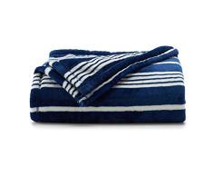The Big One Übergroßer Plüsch-Überwurf, 152 x 183 cm, superweich und gemütlich, Micro-Fleece-Decke für Couch oder Schlafzimmer Marineblau gestreift