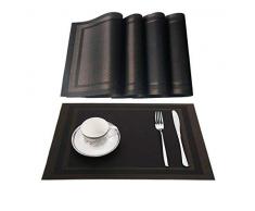 WANGCHAO Platzsets, wärmeisolierend, schmutzabweisend, für Esstisch, langlebig, gekreuztes gewebtes Vinyl, Küchentisch, schwarz/goldfarben, 4er-Set