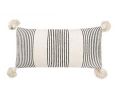 Creative Co-op Baumwolle und Chenille, vertikale graue Streifen, Quasten und solide, cremefarbene Rückenkissen