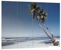 Pixxprint Zwei Palmen ragen über das Wasser schwarz/weiÃ, MDF Bretterlook Format: 80x60cm, Wanddekoration Holzbild, Holz, bunt, 80 x 60 x 2 cm