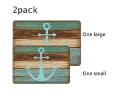 Uphome Vintage Retro Anker Flanell Mikrofaser Badezimmer Dusche Accent Teppich – türkis und braun rutschfeste weiche saugstarke Badezimmer Küche Boden Matte Teppich, 16 W x 24 L&20 W x 31 L