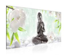 Bilder Feng Shui Buddha Wandbild 100 x 40 cm Vlies - Leinwand Bild XXL Format Wandbilder Wohnzimmer Wohnung Deko Kunstdrucke Grün 1 Teilig - MADE IN GERMANY - Fertig zum Aufhängen 019112b
