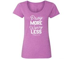 Blessed Girl Boutique T-Shirt - Pray More Worry Less - Heather Radiant Orchidee - Pink - XX-Large