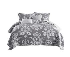 NEWLAKE Baumwolle Patchwork Tagesdecke Quilt Sets, grau Blume Vase Muster, Queen Size