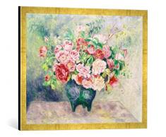 Gerahmtes Bild von Pierre Auguste Renoir Blumenstrauß, Kunstdruck im hochwertigen handgefertigten Bilder-Rahmen, 70x50 cm, Gold Raya