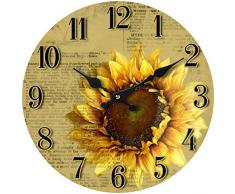 Wanduhr aus Glas mit Sonnenblumenmotiv, dekorativ, 33 cm, botanisches Design, ideal für Küche, Badezimmer, Büro, rustikal, batteriebetriebene Uhren, tolles Thema für Schlafzimmer, friedliche Dekoration, Ticken, Oldschool