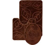 Everdayspecial Badeset mit Blättermuster, 45,7 x 73,7 cm, Konturmatte 45,7 x 48,3 cm, Deckelbezug 45,7 x 45,7 cm, weich und besonders saugfähig mit Rutschfester Rückseite, 73,7 x 45,7 cm, Braun