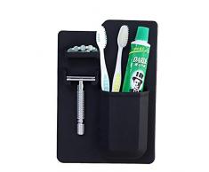 Wrewing Silikon-Zahnbürstenhalter zur Wandmontage, für Dusche, Rasierer, Zahnpasta, elektrische Zahnbürstenhalter für Spiegel, Badezimmer-Aufbewahrung. schwarz