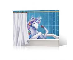 HOMEOART Homeboart Tiermalerei Einhorn Kunstdruck, Einhorn, zum Baden, lustig, für Kinder, Mädchen, Badezimmer, Dekoration, gestreckt, fertig zum Aufhängen, 61 x 81,3 cm