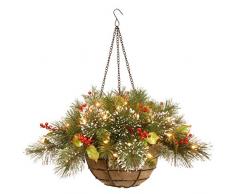 National Baum 50,8 cm winterlichen Kiefer Hängekorb mit AST Zweige, Roten Beeren, Tannenzapfen und 35 batteriebetrieben warmweiß LED Lampen (WP1-388-20hb-1)