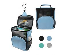 Terra Home tragbarer Duschkorb – großes Fassungsvermögen, schnell trocknend, schimmelresistent mit Metallhaken – Duschtasche zum Aufhängen, wasserdicht, atmungsaktives Netzgewebe, für Fitnessstudio und Studentenwohnheim hellblau