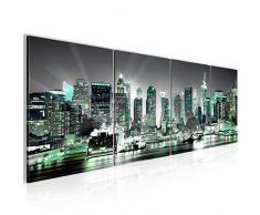 Bilder New York City Wandbild 160 x 50 cm Vlies - Leinwand Bild XXL Format Wandbilder Wohnzimmer Wohnung Deko Kunstdrucke Türkis 4 Teilig - MADE IN GERMANY - Fertig zum Aufhängen 605546c