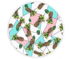 YAXIUFEN 29 Optionen dick weich super wasserabsorbierend Mehrzweck-152,4 cm 3D Druck groß rund Strandtuch Kreis Picknickdecke Yogamatte Decke mit Quasten Ananas
