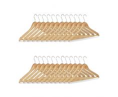 Relaxdays Kleiderbügel Set, 24 Hosenbügel aus Holz, Garderobenbügel, Haken 360° drehbar, HxB: 22,5x44,5cm, natur/silber
