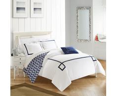 Chic Home DS2955-AN 4-teiliges Bettwäsche-Set mit griechischem Schlüssel, Bestickt, wendbar, mit Kissenbezügen und dekorativen Kissen, Kingsize, Marineblau Modern Queen Duvet Navy