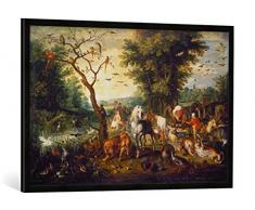 Gerahmtes Bild von Jan Brueghel der Ältere Noah führt die Tiere in die Arche, Kunstdruck im hochwertigen handgefertigten Bilder-Rahmen, 100x70 cm, Schwarz matt