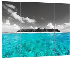 Pixxprint Malediven mit traumhaften azurblauen Wasser schwarz/weiÃ, MDF Bretterlook Format: 80x60cm, Wanddekoration Holzbild, Holz, bunt, 80 x 60 x 2 cm