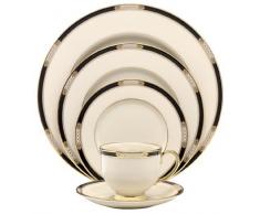 Lenox Hancock Speiseteller aus Porzellan, mit goldfarbenem Band, elfenbeinfarben Lenox Hancock Geschirr, fein 5-Piece Place Setting elfenbeinfarben