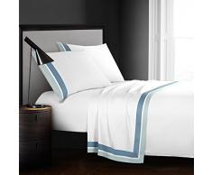 Casabolaj Shading Hotel Collection Bettlaken-Set, 4-teilig, 100 % ägyptischer Baumwollsatin, Fadenzahl 400, luxuriös, modernes Bettwäsche-Set für King-Size-Bett – Bordüre in Kontrastfarbe Silber/Grau Queen Chrisma