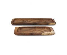 K&K Interiors 15015A Tablett, rechteckig, aus Akazienholz, geschnitzt, 2 Stück