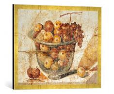 Gerahmtes Bild von AKG Anonymous Stilleben mit Glasschale/röm.Wandmal, Kunstdruck im hochwertigen handgefertigten Bilder-Rahmen, 70x50 cm, Gold Raya