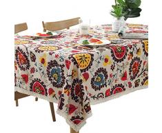 Bettery Home Tischdecke aus schwerem Baumwollleinen mit Spitze, Boho-Blumenmuster, rund, Tischdecke für Küche, Esszimmer, Tischdekoration, rund – 152,4 cm 55 x 98