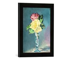 Gerahmtes Bild von Edouard Manet E.Manet, Rosen im Champagnerglas, Kunstdruck im hochwertigen handgefertigten Bilder-Rahmen, 30x40 cm, Schwarz matt