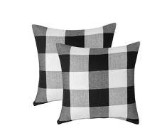 Vanky 2er-Set Retro Farmhouse Tartan schwarz und weiß Büffelkaro Plaids Baumwolle Leinen Pastoral Dekorativer Kissenbezug Outdoor Kissenbezug Kissenbezug für Sofa Schlafzimmer 50,8 x 50,8 cm