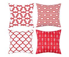BLEUM CADE Set von 4 Kissenbezügen Überwurf Kissenbezug Pfeil Quatrefoil Akzent Geometrische Kissenbezug Kissenbezug für Sofa Bett Stuhl Auto 18 x 18 rot