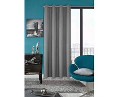 Eurofirany Stahlgrau Grau 8 Ösen Einfarbig Matt Glatt Leinwandbindung Vorhänge Gardinen 1 STK. Modern Minimal Wohnzimmer Schlafzimmer, Polyester, 140x250 cm