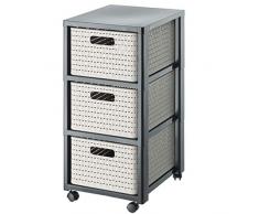 Rotho Country Rollcontainer mit 3 Schubladen, Kunststoff (PP) BPA-frei, Cappuccino, 37,5 x 32,5 x 32,5 cm
