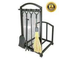 Lizh Metallwerk Kaminholzhalter mit Kaminwerkzeug, Schmiedeeisen, für den Innenbereich, Kaminholzständer, Holz-Halterung, stapelbar, mit Zange, Schaufel und Bürste