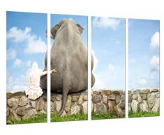 Wandbild - Dekorations-Mädchen-Tier-Elefant der Kinder, Himmel-Freundschaft, 131 x 62 cm, Holzdruck - XXL Format - Kunstdruck, ref.27056