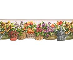 KL76984DC Tapetenbordüre, Blumenmuster, 17,8 x 38,1 cm, Blau / Violett