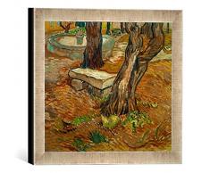 Gerahmtes Bild von Vincent Van Gogh Steinbank im Garten des Hospitals Saint-Paul, Kunstdruck im hochwertigen handgefertigten Bilder-Rahmen, 30x30 cm, Silber Raya