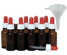 Viva Haushaltswaren - 10 x Pipettenflasche 20 ml aus Braunglas, kleine Glasgefäße als Apothekerflaschen zum Befüllen verwendbar - Made in Germany & BPA frei (inkl. Trichter Ø 5 cm)