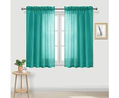 DWCN Sheer Gardinen Leinenoptik Stange Pocket Wohnzimmer Vorhänge Set 2 Stück Fenstervorhänge 52 x 45 inch blaugrün