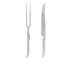 French Home LLC LG046 French Home Laguiole Fleischmesser und Gabel aus Edelstahl, 30,5 x 2,5 cm (L x B), Klinge 7,25 x 30,5 x 2,5 cm, Tinges 19,1 cm, Silber
