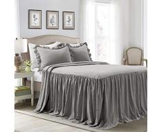 Lush Decor Tagesdecke mit Rüschen, Dunkelgrau, Shabby Chic, Landhaus-Stil, leicht, 3-teiliges Set
