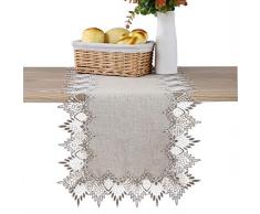 LUCKYHOUSEHOME Luckyhouse Tischläufer aus natürlichem Leinen, für Kommode, Schal, Kamin, Regal, europäische Spitze, rechteckig 15 x 63 inch beige