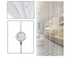 Eve Split Dekorativer Türvorhang Fadenvorhang Wandpaneel Fransen Fenster Raumteiler Jalousie für Hochzeit, Café, Restaurant, Teile Kristall, Quaste, Paravent, Heimdekoration, Schnur, weiß, No Size