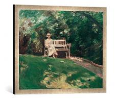 Gerahmtes Bild von Max Liebermann Die Gartenbank, Kunstdruck im hochwertigen handgefertigten Bilder-Rahmen, 70x50 cm, Silber Raya