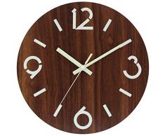 JoFomp Wanduhr aus Holz, antitickend, große Ziffern, Vintage, rustikal, Landhaus-Stil, Toskanischer Stil, dekorative runde Wanduhr für Zuhause, Küche, Büro Style A